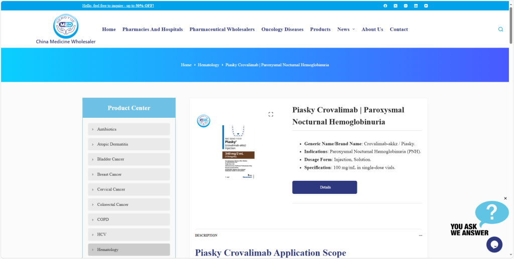 Crovalimab (PiaSky®) | Package Insert by Hong Kong DengYue Medicine